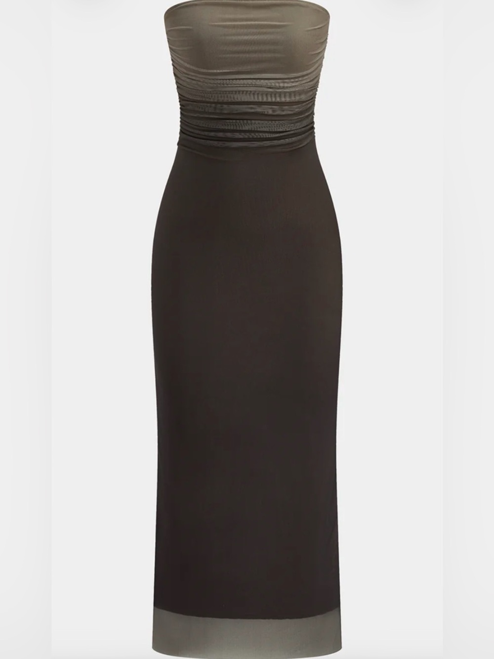 Commense Strapless Brown Ombré Mesh Midi Dress